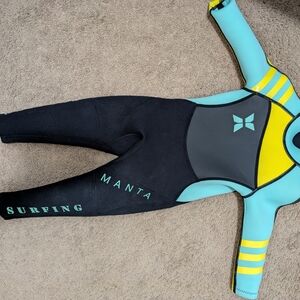 Blue and Yellow Surfing Wetsuit